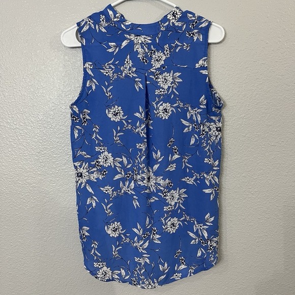 Cure Sleeveless Blouse Top Blue Floral 100% Polyester - Picture 4 of 5